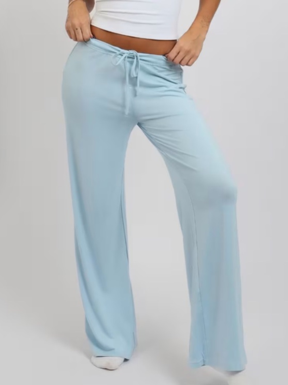 Cmfrt Cloud Lounge Set Tee Shirt Wide Leg Pants Light Baby Blue Two (2) Piece - Picture 8 of 16